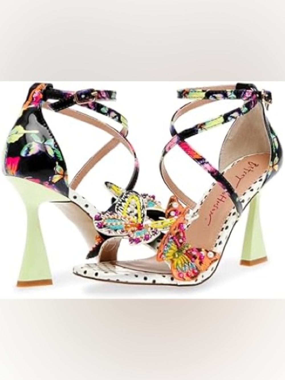 Betsey Johnson Trudie Floral Multicolor Butterfly Embellished Strappy Heels Sz 8